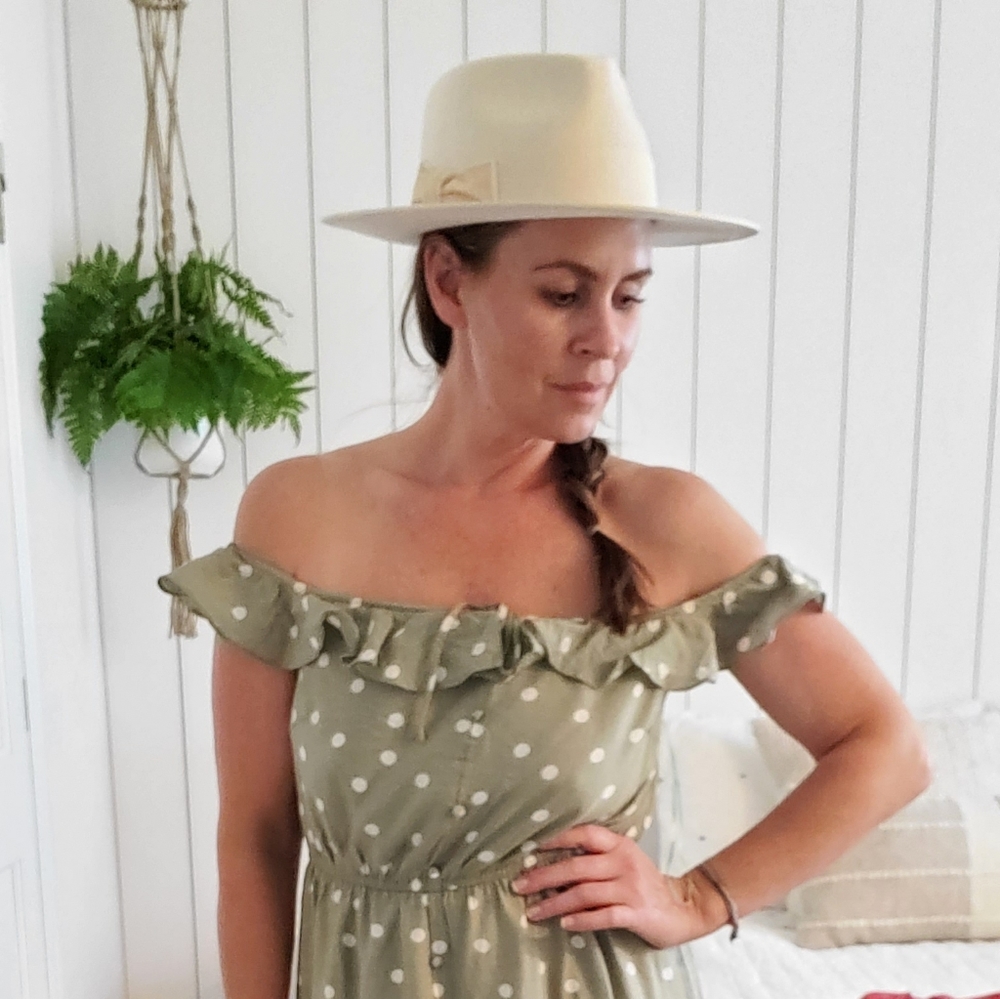 Pink Blush Green pika dot dress